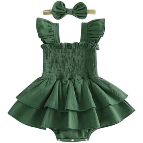Newborn Baby Girls Summer Clothes Ruffle Sleeveless Pleated Smocked Bubble Romper Dresses Infant Bodysuit Jumpsuit