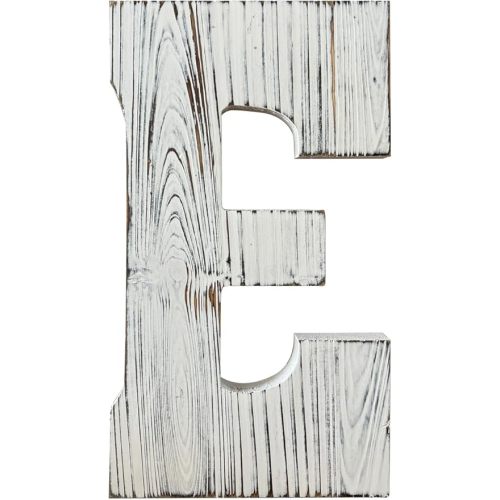 Rustic Wooden Letter E Wall Decor, Distressed White Finish, Farmhouse Style(White E)