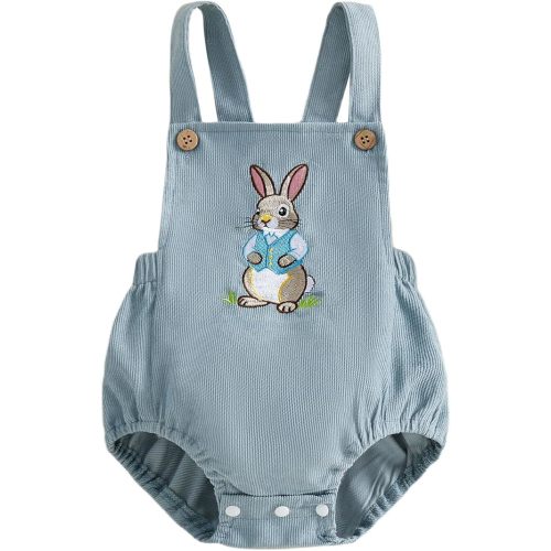 Dcohmch Infant Baby Boy Girl Easter Outfit Bunny Embroidery Sleeveless Romper Overalls Newborn Summer Clothes
