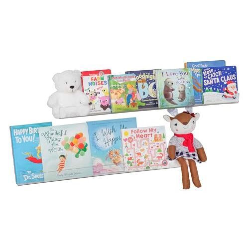 Rebecca Luxurious Acrylic Floating Shelves for Wall - 2 Pack of 24" x 2" x 4" - 5mm Thick Clear Book Shelf for Bathroom, Bedroom, Nursery, Kids Room with Easy Installation Hardware – Cute Bookshelf