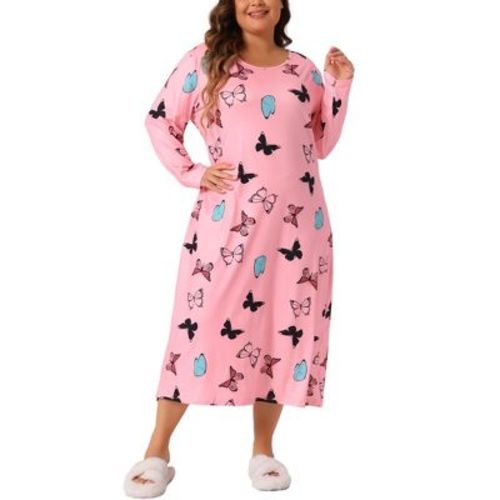 Women's Plus Size Crew Neck Long Sleeve Casual Maxi Nightgown - Agnes Orinda