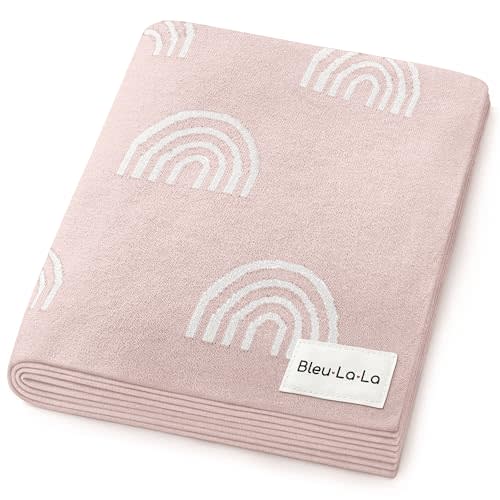 Bleu La La Knit Baby Swaddle Blanket for Girls - 100% Cotton Buttery Soft Cozy Receiving Swaddle Stroller Blanket for Shower Gift Registry for Newborns, Infants, Toddlers (Rainbow - Pink)