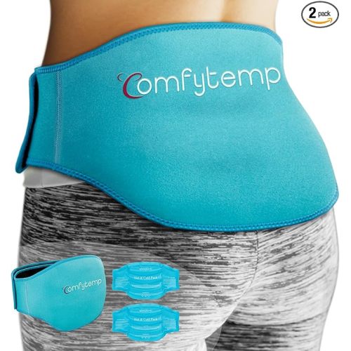 Comfytemp Ice Pack for Back Pain Relief, 2 Pcs, Sciatica Ease Brace, Reusable Gel Lower Back Ice Wrap for Injuries, Hot Cold Compress for Lower Lumbar, Waist, Men Women After Surgery (Blue)