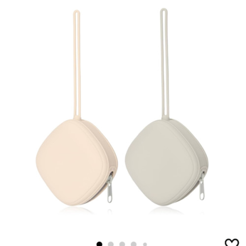 AULEGE Silicone Pacifier Holder Case, Baby Binky Silicone Cover Pouch, Silicone Pacifier Storage Case for Diaper Bag, 2 Pack (Light Grey, Cream)