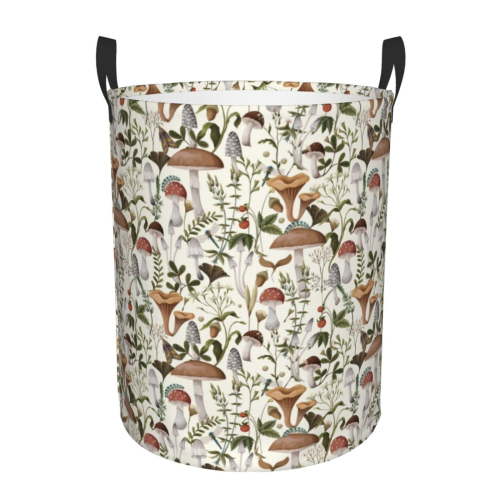 Rateoe Mushroom Garnish Pattern Round Laundry Hamper Basket, Tall Hamper Basket for Blanket Storage, Nursery Clothes Hamper for Laundry in Bedroom and College Dorm-Medium