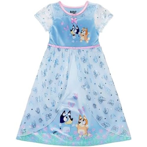 Bluey Girls' Fantasy Gown, Princess Nightgown, Comfortable Sleepwear