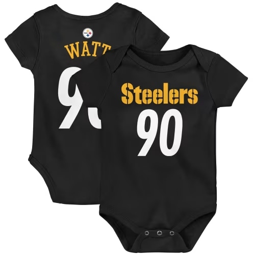 Newborn & Infant Pittsburgh Steelers T.J. Watt Black Mainliner Player Name & Number Bodysuit