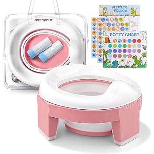 MCGMITT Portable Potty Seat for Kids Travel - Foldable Training Toilet Chair for Toddler Girls with Storage Bags for Outdoor and Indoor Easy to Clean(Pink)