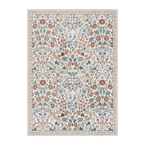 Kaldi Floral Washable Area Rug – Intricate Nature-Inspired Design, Non-Slip Soft Floor Mat for Living Room, Bedroom, and Entryway