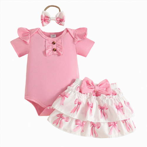 TOWED22 Baby Girl Clothes Summer Outfits Cute Flower Romper Daisy Shorts Newborn Ruffle Bodysuit Outfit Sets Pink,0-3 M