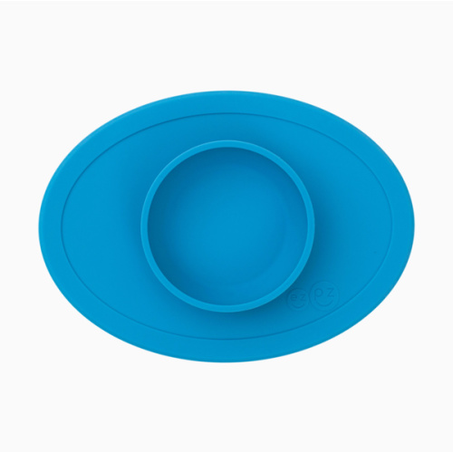 ezpz Tiny Bowl (Blue) - 6 Months+ - 100% Silicone Suction Placemat + Bowl for Infants - Fits All Highchair Trays - Baby-Led Weaning Supplies