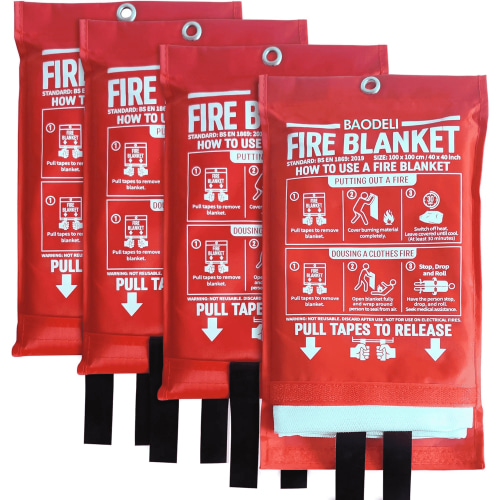BAODELI Fire Blanket, 40"x40" 4 Pack, Fiberglass Fireproof Kitchen
