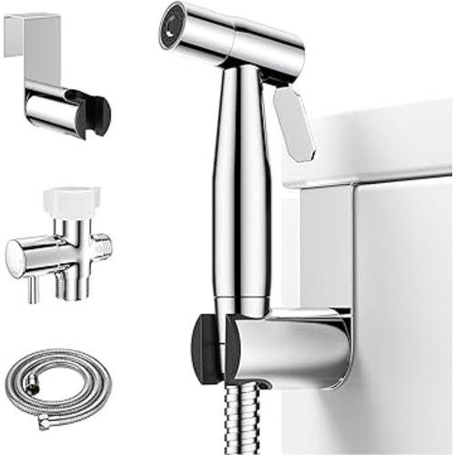 Arofa Chrome Handheld Bidet Sprayer for Toilet - Stainless Steel Cloth Diaper Jet Spray, Adjustable Water Pressure Control With Spray Hoses for Baby/Feminine Wash