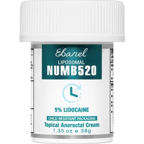 Ebanel 5% Lidocaine Numbing Cream, Pain Relief Burn Itch Numb Cream, Maximum Strength Topical Anesthetic with Allantoin, Vitamin E for Local and Anorectal Uses, Hemorrhoid Treatment, 1.35 Oz
