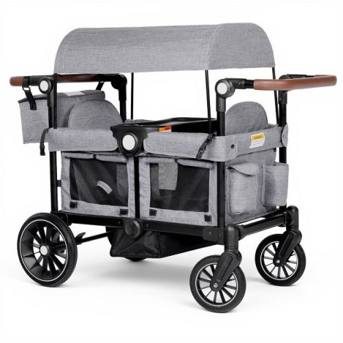TODECARE Stroller Wagon Folding Baby Stroller for 2 Kids with Removable Canopy and Adjustable Handle, Gray