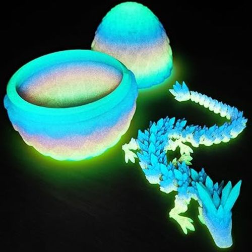 TBOLINE 3D Printed Dragon Egg Glow in The Dark, 3D Printer Full Articulated Crystal Animals Fidget Toy, Surprise Easter Mythical Pieces Dragon Toy for Kids Teen Boys Girls