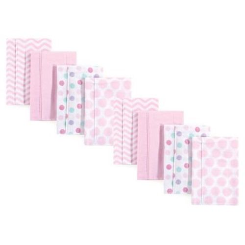 Luvable Friends Girls Cotton Poly Flannel Burp Cloths 8-pack, Pink Dots Chevron, One Size
