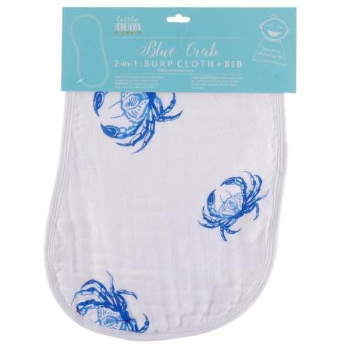 Blue Crab Baby Burp Cloth and Bib 2 in 1 Absorbent and Gentle on Newborn Skin