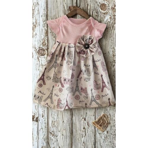 Paris Print Baby Dress Outfit  Light Pink Made to Order