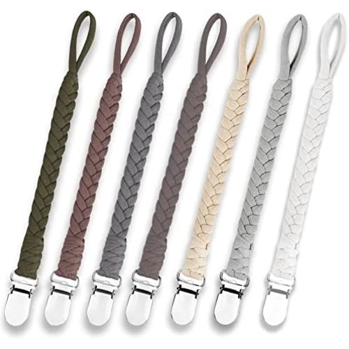7 Pcs Braided Pacifier Clip for Boys & Baby Girl, Binky Clips Pacifier Holder Handmade Teething Straps Unisex Design Smoother Mam Pacifier Clip Fits All Pacifiers for Shower Birthday Gifts