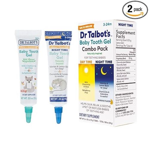 Dr. Talbot's Daytime & Night Time Baby Tooth Gel for Sore Gums - 0.53 oz Combo Pack Tubes of Teething Gel - Ages 3-24 Months - Naturally Inspired Ingredients to Soothe Sore Gums for Babies