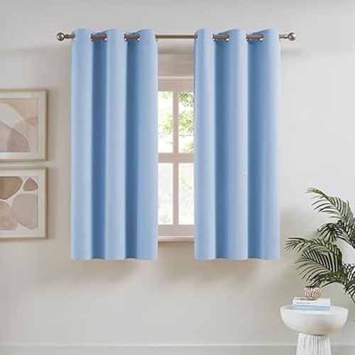 DUALIFE Cerulean Blue Blackout Curtains Light Blue- Baby Blue Room Darkening Curtains 38 x 45 Inch Length 2 Panels Sets Bedroom Curtains for Nursery Grommet Top