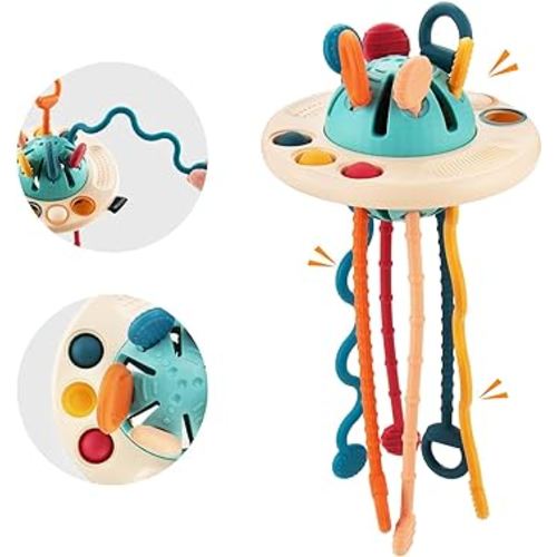 Baby Montessori Toys 18M+, Sensory Toys for Toddlers, UFO Food Grade Silicone Pull Activity Toy, Travel Toys for Baby, First Birthday Gift for Boys Girls