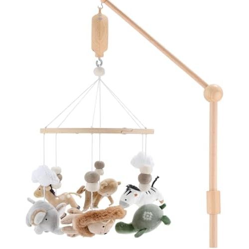 The Peanutshell Crib Mobile for Boys or Girls - Wooden Musical Baby Crib Mobile with 12 Lullabies, Jungle Animal, Baby Mobile Crib Safari Serenity Nursery Decor