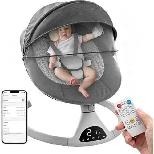 Baby Baby Swing for Newborn,Electric Baby Swings with Music Speaker,5 Speeds and Remote Control-Portable Infant Swing(Deep Gray)