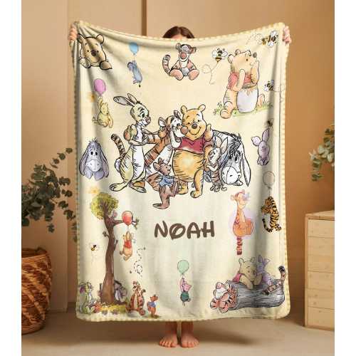 Personalized Winnie the Pooh Baby Blanket,Custom Name Baby Gift,Soft Nursery Throw,Piglet Tigger Eeyore Blanket,Baby Shower Gift