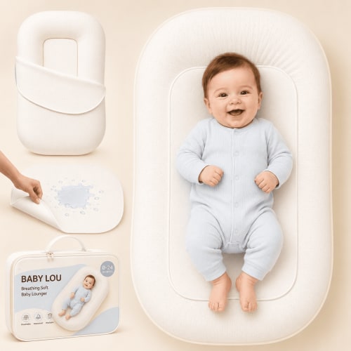 TXXTOL Baby Lounger with Removable Waterproof Pad, Infant Support Cushion with Washable Cotton Cover and Carry Bag for Supervised Awake Time, 0–24 Months