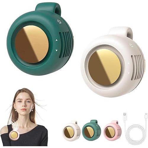 2 Pack Portable Silent Mini Bladeless Fan Clip On, Small Electric Fan With Clip, 2025 New Adjustable 3-Speed Suspended Waist Fans, For Outdoor & Travel & Office, Travel Accessories, Gift(Green+White)