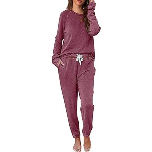 Cysincos Womens Sweatsuits 2 Piece Outfit Sweatpants Loungewear Jogger Pajama Set Long Sleeve Pullover Drawstring Pants