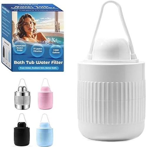 17-STAGE Bath Filter for Tub with Premium Design & Leak-Proof, 7000-Gallon Long-Life Cartridge with Vitamins C & E + Essential Minerals Removes Chlorine and Softens Hair, Skin & Nails | Patent Pending