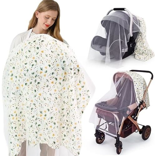 Muslin Nursing Cover for Breastfeeding,Breathable Breastfeeding Cover, Privacy Breastfeeding Cover Nursing Apron, Lightweight & Ventilated Breastfeeding Cover,Multi-use Stroller Cover