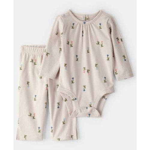 Baby Girls' Floral Bodysuit and Pants, 2-Piece Set