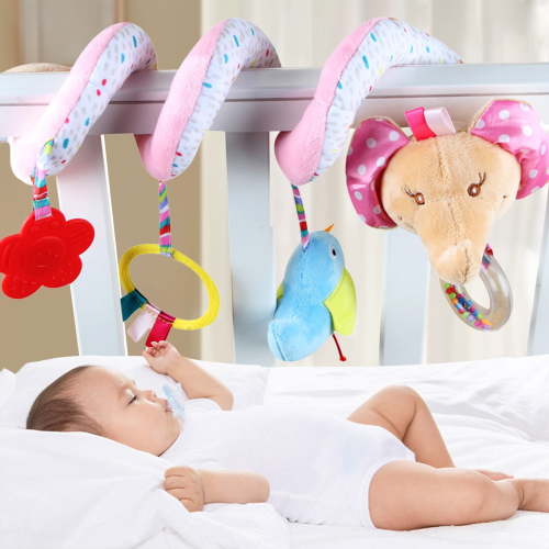 Spiral Car Seat & Stroller Activity Toys, Baby Sensory Toys Soft Hanging Baby Toys for Ages 0-12 Months Boys Girls Carseat Crib Stroller, with Ringing Bell, Music, Christmas Birthday Gifts for Kids