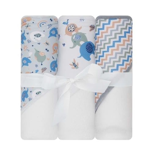 Hooded Baby Towels 3-Pack – Soft Baby Bath Towels with Hood for Newborns & Toddlers, Baby Hooded Towel Set, 30" x 26" (Little Trunks)
