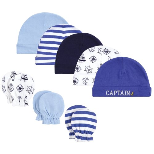 Hudson Baby Boys Cotton Cap and Scratch Mitten Set, Captain, 0-6 Months - Captain