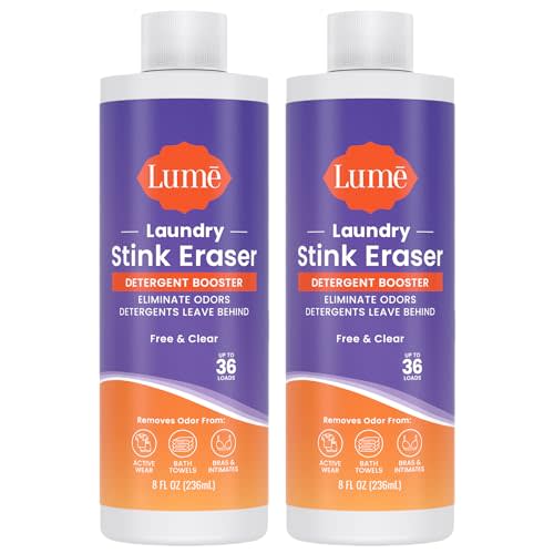 Lume Laundry Stink Eraser - Detergent Booster & Sink Soak - Eliminates Body Odor In Clothes - Odor Blasting Enzyme Blend - Makes Your Detergent Work Better - Free And Clear - 8 fluid ounces (2 Pack)