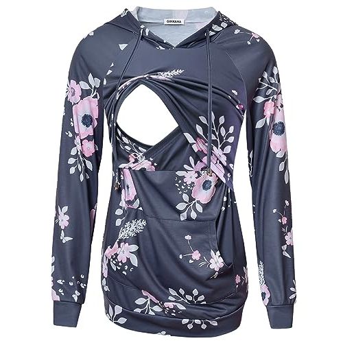 GINKANA Women's Nursing Hoodie Sweatshirt Long Sleeves Breastfeeding Maternity Tops Casual Clothes