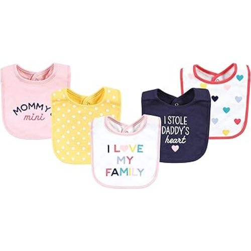 Hudson Baby Unisex Baby Cotton Bibs, Girl Bold Family, One Size