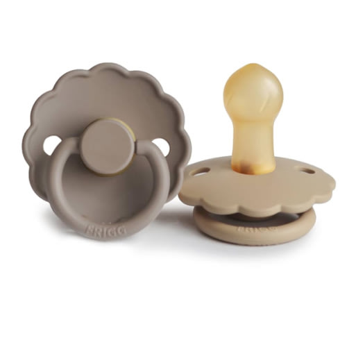 FRIGG Daisy Natural Rubber Baby Pacifier | Made in Denmark | BPA-Free (Croissant/Portobello, 0-6 Months) 2-Pack