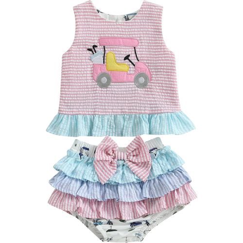WZTYYDS Toddler Baby Girl Golf Outfit 6 9 12 18 24 Months Summer Clothes Sleeveless Ruffle Tank Tops + Tutu Shorts Sets
