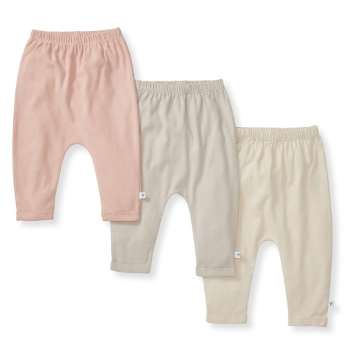 Solid Organic Cotton Baby Pants 3 Pack - Pink Sand