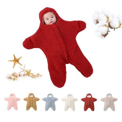 HEVOY Baby Starfish Onesie, Thick Imitation Fleece Starfish Newborn Sleeping Bag, Infant Footie Jumpsuit Winter Warm Outfits