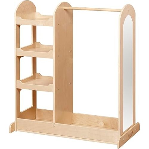 Double-Sided Dress-Up Center with Mirror, Clothes Rack, Natural
