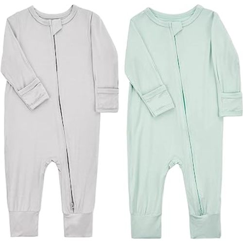 Aablexema Baby Footless Pajamas Zipper with Mitten, Rayon from Bamboo - 0-3 months or 3-6 months