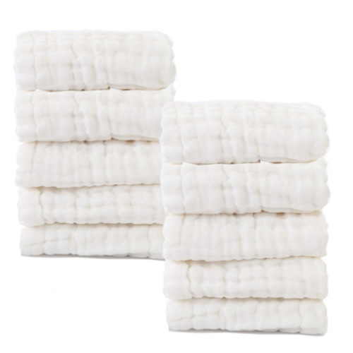 Baby Muslin Washcloths- Natural Organic Cotton Baby Wipes - Soft Newborn Baby Face Towel for Sensitive Skin- Baby Registry as Shower Gift, 10 Pack 10x10 inches By MUKIN (White)