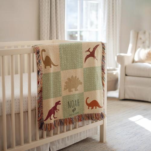 Personalized Dinosaur Baby Blanket: Custom Name Forest Nursery Keepsake